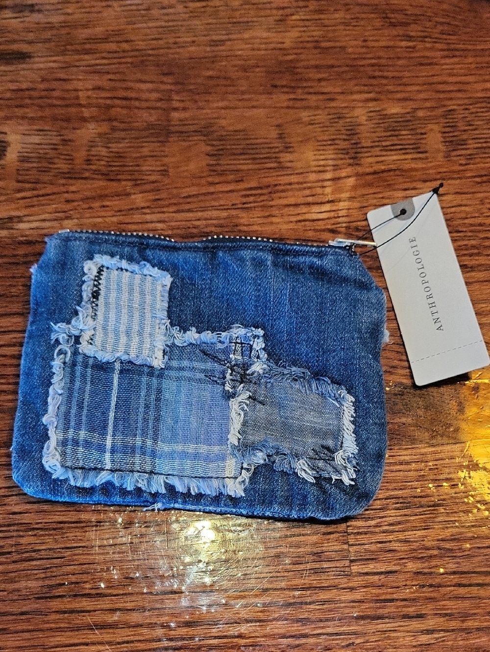 NWT Anthropologie Cloth & Stone Blue Denim Patch Zip Pouch